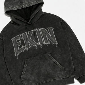 Sweat à capuche personnalisé délavé à l'acide, coupe classique, grammage lourd, 100% coton molletonné respirant, style streetwear hip-hop automne - Product Image 3