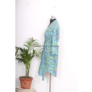 ชุดเดรสลำลองผู้หญิงผ้าฝ้ายพิมพ์ลายดิจิทัลสไตล์อินเดีย แขนยาว คอวี ซักได้ เป็นมิตรกับสิ่งแวดล้อม เหมาะสำหรับฤดูร้อน - Product Image 5