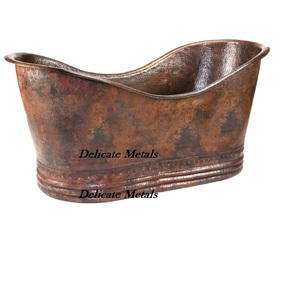 Bañera de Cobre Antiguo de Metales Delicados, Acabado Antiguo, Material 100% Cobre, Hecha a Mano, Ovalada, Independiente, para Lujo DM-121 - Product Image 1