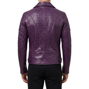 Deep Purple Premium Men Leather <b>Jacket</b> Asymmetric Off Center <b>Zipper</b> Closure Breathable Streetwear Leather <b>Jackets</b> - Product Image 2