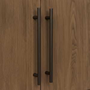 Buffet en bois tressé naturel à 4 portes avec étagère en rotin, meuble de rangement moderne en bois et tissu tressé, pieds ronds - Product Image 5