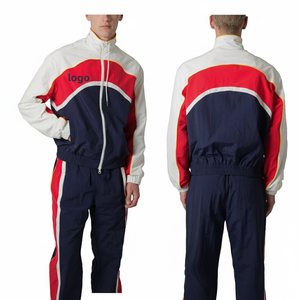 Ensemble survêtement coupe-vent homme 2026 personnalisé bleu et rouge – Veste athlétique légère et pantalon de jogging pour homme - Product Image 1