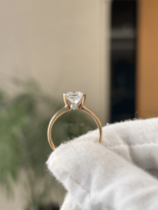 Elegant 18KT gold 3.215 CT <b>cushion</b> solitaire lab grown diamond contemporary half bezel engagement <b>ring</b> for women - Product Image 2