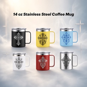 14 oz Stainless Steel Coffee <b>Mug</b> with Ornate Cross Design Vacuum Insulated Spill-Proof Lid Multiple Colors - Product Image 1