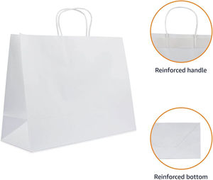 Sac de courses en papier blanc personnalisé avec poignée en corde, sac d'emballage cadeau pour épicerie, sac en papier écologique imprimé avec logo, vente en gros - Product Image 5