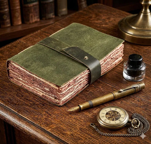 Carnet artisanal en cuir rustique fait main, papier à bords festonnés vintage, carnet de croquis, carnet d'écriture et de dessin artisanal - Product Image 6
