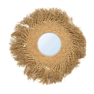 Bohemian <b>Round</b> Seagrass Rattan Handmade Wedding Decorative <b>Wall</b> <b>Mirror</b> with Easy Installation for Bedroom Living Room Bathroom - Product Image 1