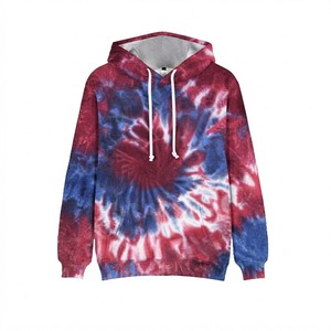 Sweat-shirt à capuche tie-dye pour homme, coupe classique, tricoté, décontracté, motif rouge et bleu, avec poches, prix de gros - Product Image 1
