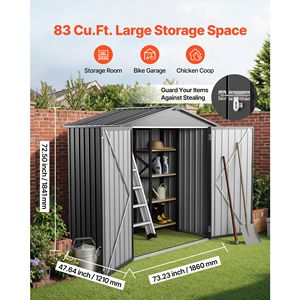 Caseta de Almacenamiento Metálica para Jardín de 6 x 4 Pies con Puerta con Cerradura, 4 Ventiladores de Rejilla y Techo a Dos Aguas para Almacenamiento en Exteriores - Product Image 2