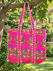 Bolso Tote de Algodón Acolchado Hecho a Mano con Estampado de Tigre |   Bolsas de Uso Diario con Estampado Animal Decorativo |   Bolso de hombro para mujer - Product Image 5