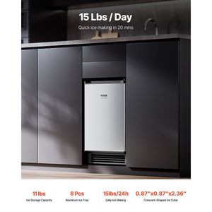 Macchina per il ghiaccio da incasso in acciaio inox con capacità di 15 libbre/giorno, porta reversibile, unità autoportante sottopiano - Product Image 2