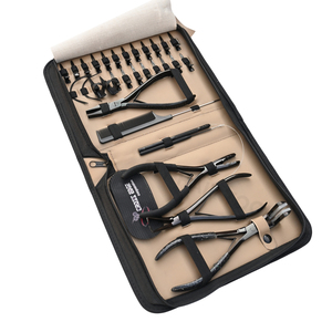 Kit d'outils professionnels pour extensions de cheveux noir avec outil de sertissage à micro-perles, pince de retrait de perles, crochet de tirage de fil et pinces - Product Image 1