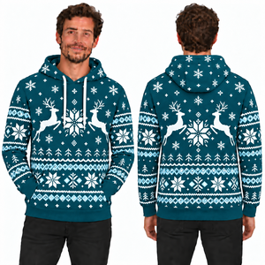 Men's Brown Christmas Solid Fleece Pullover Hoodie with Pocket Design Eco-Friendly Polyester Casual Winter - Product Image 2