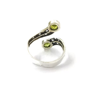 <b>Two</b> <b>Stone</b> Peridot Designer Adjustable Band <b>Ring</b> 925 Sterling Silver - Double Round Green Gemstone Open Jewelry - Product Image 4