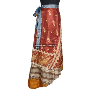 New 2026 Ethnic Reversible Two Layer Indian Vintage Silk Sari Long Length Magic <b>Wrap</b> Skirt Magic 38" <b>Sarong</b> Pareo Custom Latest - Product Image 3