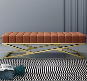 Modern Home Furniture Metal Frame Golden <b>Pouf</b> Rectangular Tufted Seat Velvet Ottoman Multi-Functional Wedding Indian Wholesaler - Product Image 6