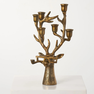 Creative Handmade Embossed Metal Reindeer Candle Holder <b>Candelabra</b> Gold Antique Finish Animal Design Candle Stand Christmas - Product Image 2