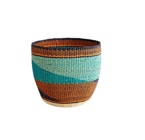 Handmade Traditional Craft Seagrass <b>Basket</b> with Teal and Brown Design Storage Laundry <b>Hamper</b> Container with Handles Bulk - Product Image 1