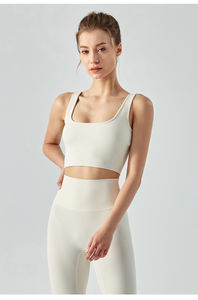 Soutien-gorge de sport pour femme en gros, maintien élevé, respirant, couleur unie, pour yoga, avec doubles bretelles, en Spandex/Nylon, logo frontal - Product Image 3