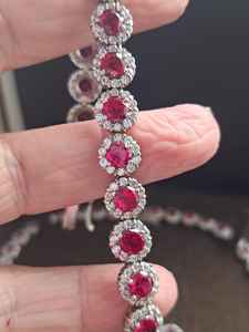 Vintage Hallmarked Sterling Silver <b>Ruby</b> Cluster Jewellery Suite Handmade Gemstone Jewelry Elegant Women Wholesale Export - Product Image 3