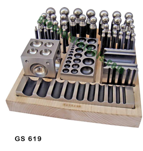GS619 Steel Jewelry Dapping Block <b>Set</b> With Wooden Stand Mixed Shapes For DIY Engraving Tools - Product Image 1