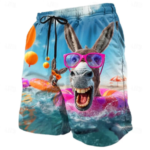 Pantalones cortos de diseño único para hombre, pantalones cortos con estampado de burro gritando, ropa informal de verano para la playa, pantalones cortos de secado rápido - Product Image 2