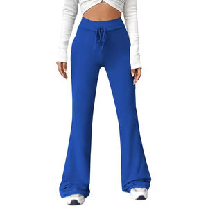 กางเกงขาบานเอวกลางสำหรับผู้หญิง ผ้าเนื้อเบา ยืดหยุ่นได้ ใส่สบายในฤดูใบไม้ร่วง ทรงปกติ ความยาวเต็มตัว - Product Image 1