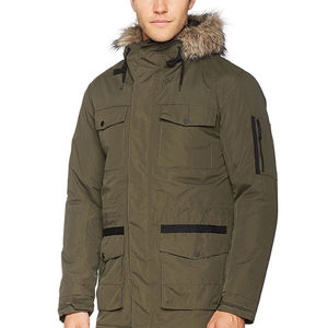 Men's Olive <b>Green</b> Hooded Puffer Jacket <b>Fur</b> Trim Waterproof Canvas Plus Size Long Casual Winter Coat Polyester Wadding Standard - Product Image 1