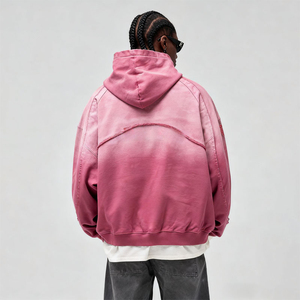 Men's Oversized Dip Dye <b>Zip</b> Hoodie Gradient Color French Terry Streetwear Sweatshirt Regular Fit Autumn Wear - Product Image 2