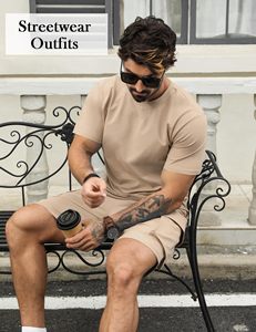 Men 2 Piece Shorts <b>Set</b> Short Sleeve T Shirt and Drawstring Shorts Casual Summer Outfit OEM Wholesale - Product Image 5