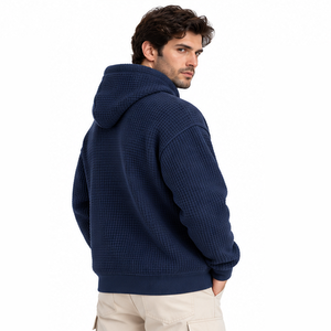 Mens Waffle Knit Hoodie Casual Pullover Thermal <b>Long</b> Sleeve Outdoor Winter Custom Streetwear <b>Sweatshirt</b> Wholesale Sportswear - Product Image 2