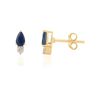 Bulk Custom Order Minimalist Design Blue Sapphire & Diamond <b>Small</b> Gemstone <b>Stud</b> <b>Earrings</b> For Girls 14K Real Yellow Gold Jewelry - Product Image 3