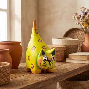 Figurine artisanale en bois d'albizia jaune en forme de queue de chat, peinte à la main, statue d'animal en bois, décoration rustique pour la maison, ornement de jardin, cadeau - Product Image 3