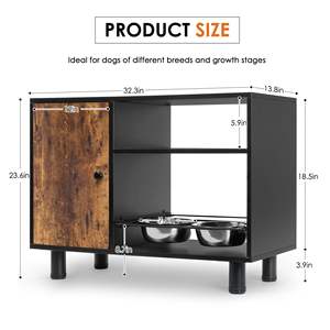 Distributeurs de nourriture pour animaux en acier inoxydable à double hauteur avec armoire de rangement coulissante - Product Image 3