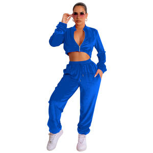 Nuevo Diseño 2022, Chándal Deportivo de Dos Piezas para Mujer, Etiqueta Privada Personalizada, Colores Sólidos, Terciopelo, Transpirable y Ecológico - Product Image 2