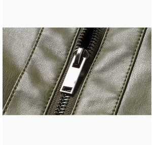 TRIBON SPORTS Men's Olive Green Cowhide Leather Bomber <b>Jacket</b> Stand Collar Zipper Closure <b>Slim</b> <b>Fit</b> Winter Casual Embroidered - Product Image 4