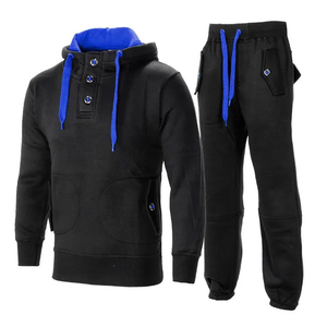 Winter Solid Color Casual Eco-Friendly <b>Men's</b> 2-Piece Breathable Lightweight Full Sleeve 100% Cotton Tracksuit T-Shirts Pants - Product Image 6