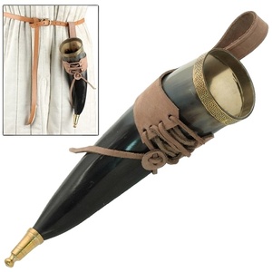 Corne à boire en corne de buffle naturelle polie et sculptée avec support en cuir pour le thé et la décoration de Noël en style ange - Product Image 1