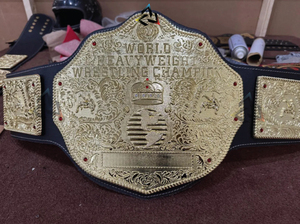 เข็มขัดแชมป์มวยปล้ำรุ่นเฮฟวี่เวทแบบกำหนดเอง ขนาดใหญ่ สีทอง ทำจากทองเหลืองหนา 4 มม. สำหรับผู้ใหญ่ ชุบทอง แผ่นโลหะ สายหนังนุ่ม - Product Image 2