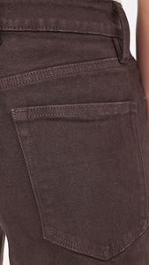 Pantalones vaqueros de mezclilla marrón oscuro de cintura media y pierna recta para mujer, estilo casual, corte regular, color liso, tela de algodón, estilo veraniego - Product Image 6