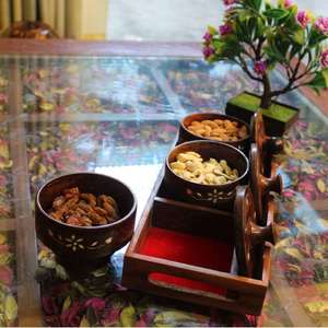 Wooden <b>Spice</b> <b>Jar</b> Set With Lid Handcrafted Traditional Chinese Design Airtight Kitchen Storage 3 Pieces Round Divided Tray - Product Image 3