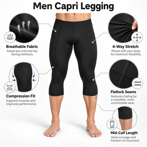 Men <b>Capri</b> <b>Legging</b> Features Durable Stretch Material Easy Movement And Breathable Comfort For Workout And Sports Training - Product Image 6