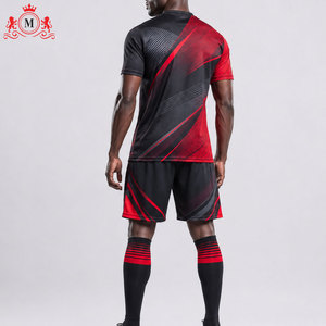 ชุดเสื้อฟุตบอลสีแดงดำสำหรับผู้ชาย พร้อมกางเกงขาสั้น ผ้าโพลีเอสเตอร์ระบายอากาศ ชุดยูนิฟอร์มฟุตบอลสำหรับผู้ใหญ่ ตรวจจับรอยตะเข็บ - Product Image 3