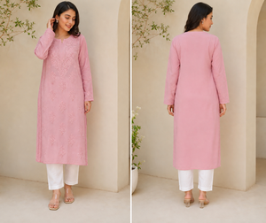 Kurta Recta de Algodón Rosa Bordada para Mujer, Ropa Étnica Elegante de Manga Larga, Compre Directamente del Proveedor - Product Image 4