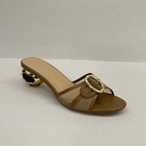 Women <b>Heeled</b> Sandals Buckle Strap Mule Shoes Mesh Panel Round <b>Toe</b> Custom Logo Summer Dress Wear - Product Image 4