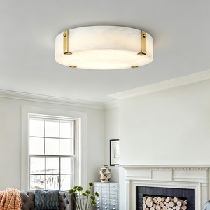 Lámpara de Techo de Mármol con Detalles en Latón, Pantalla de Alabastro Español con Luz LED Blanca Cálida Suave - Product Image 1