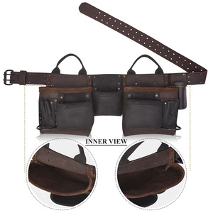 Ceinture porte-outils en cuir professionnelle avec plusieurs poches, construction robuste, ajustement confortable à la taille, accroches sécurisées. - Product Image 4