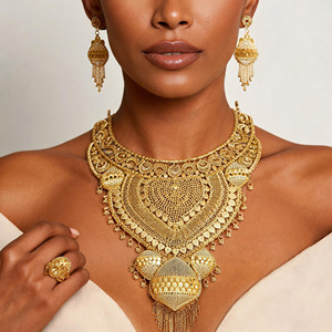 Wholesale Fashion Jewelry 14K 18K 24K Gold Plated Forming Heavy Bridal Necklaces Set Traditional Turkish Design Long Jewelry Set - Product Image 2