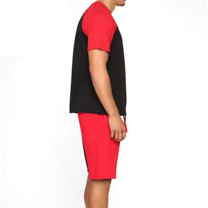 Custom Logo Men's Streetwear 100% Organic Cotton <b>Knitted</b> Eco-Friendly Short Sleeve T-Shirt & Shorts <b>Set</b> Summer Front Logo - Product Image 2
