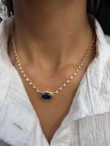 14K 18K Solid Gold Oval Blue Gemstone <b>Statement</b> <b>Necklace</b> Single Line Tennis Choker <b>Necklaces</b> Big Center Stone Custom Wholesale - Product Image 6